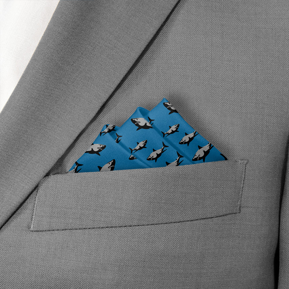 Sharks Pocket Square - Stairs Fold - Knotty Tie Co.