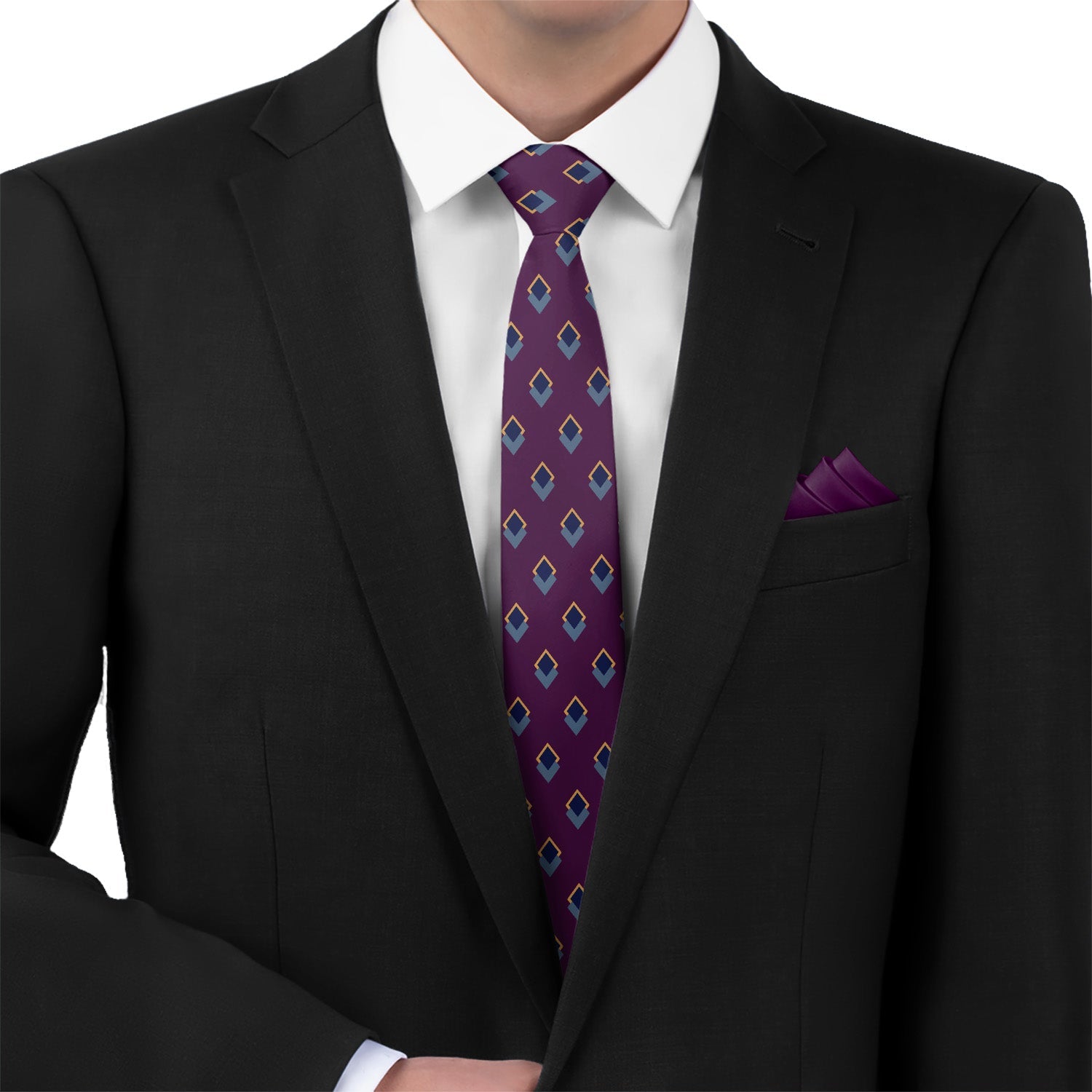 Simon Geometric Necktie - Matching Pocket Square - Knotty Tie Co.