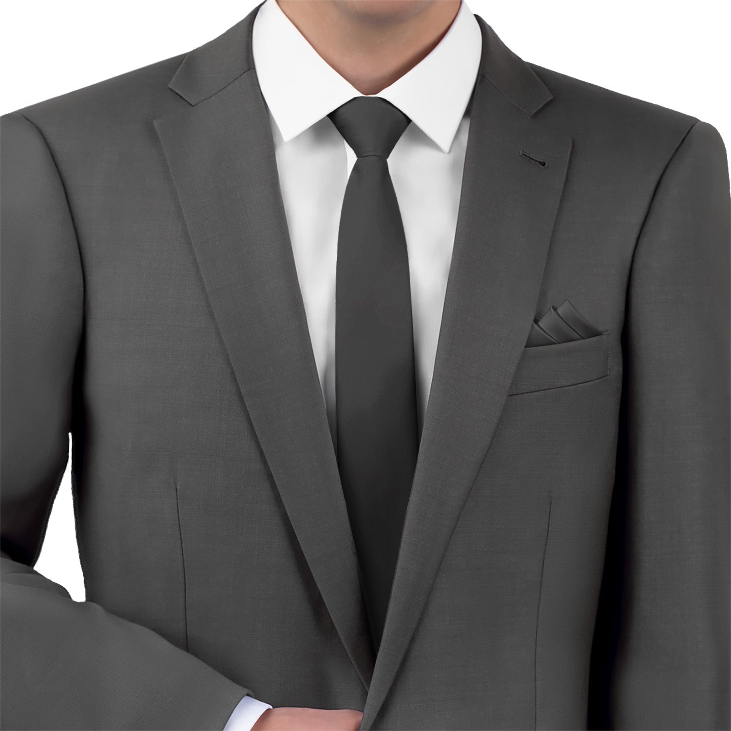 Solid KT Charcoal Necktie - Matching Pocket Square - Knotty Tie Co.