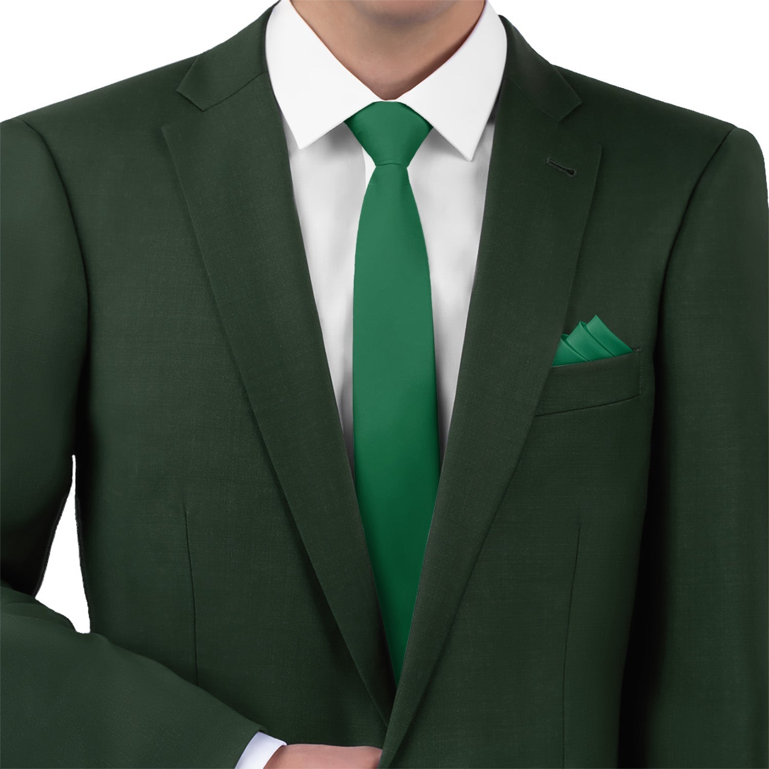 Solid KT Dark Green Necktie - Matching Pocket Square - Knotty Tie Co.