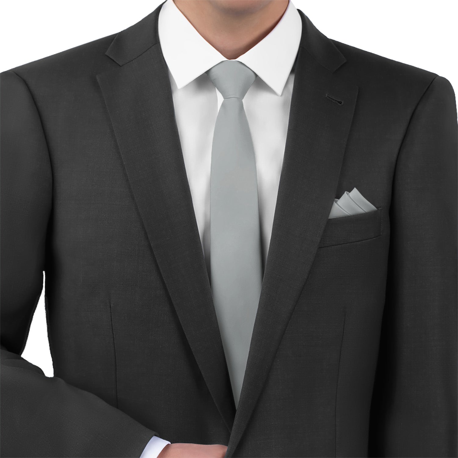 Solid KT Gray Necktie - Matching Pocket Square - Knotty Tie Co.