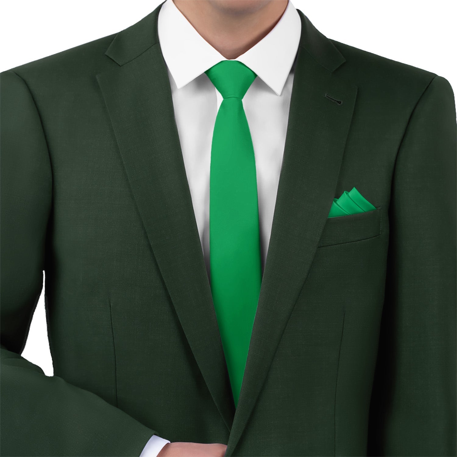 Solid KT Green Necktie - Matching Pocket Square - Knotty Tie Co.