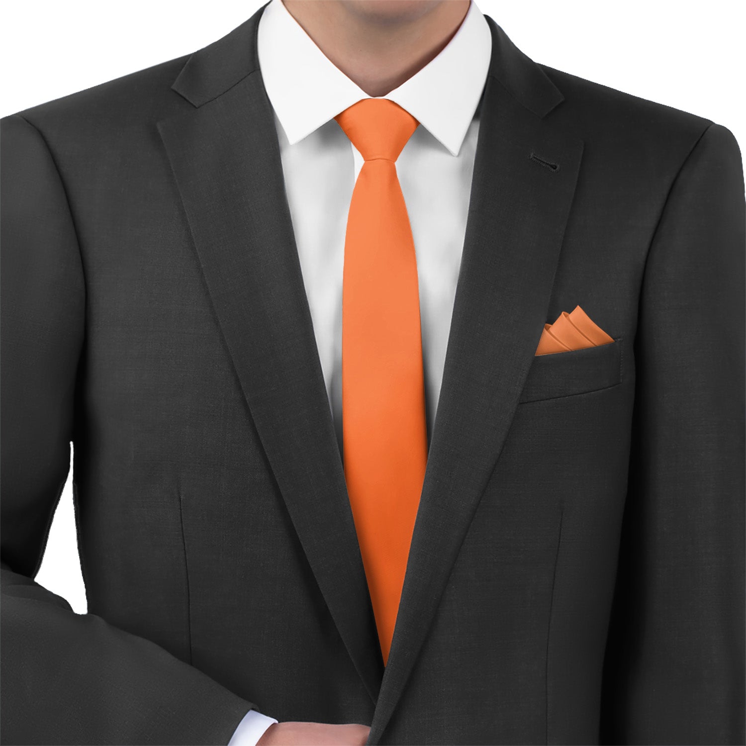 Solid KT Orange Necktie - Matching Pocket Square - Knotty Tie Co.