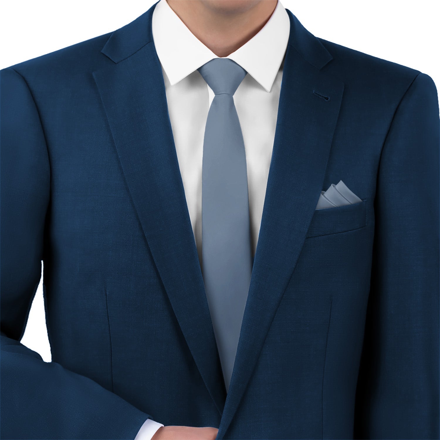 Solid KT Steel Blue Necktie - Matching Pocket Square - Knotty Tie Co.