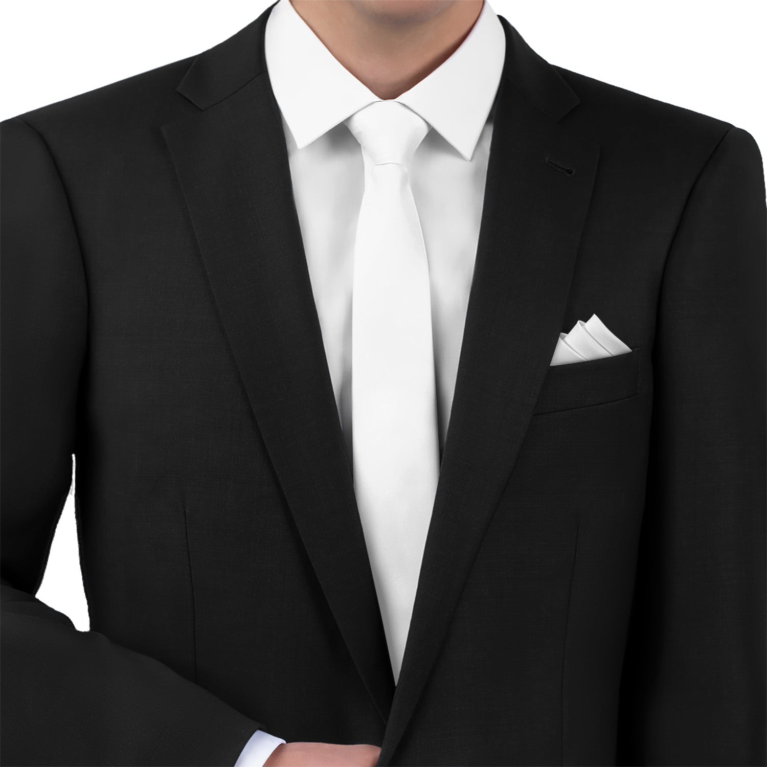 Solid KT White Necktie - Matching Pocket Square - Knotty Tie Co.