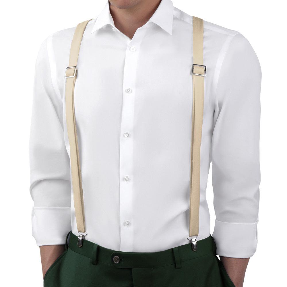 Solid KT Beige Suspenders - On Model Back View - Knotty Tie Co.