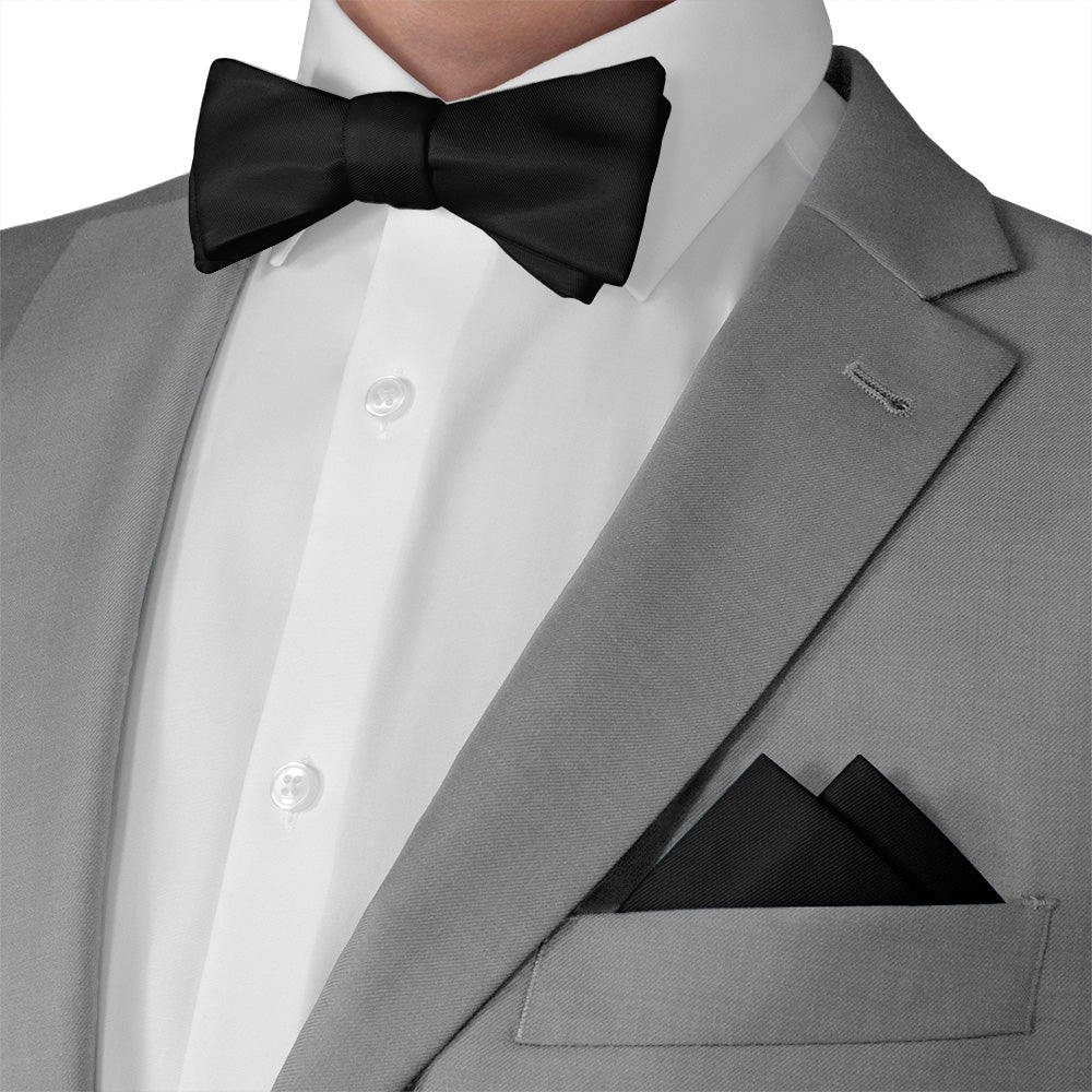 Solid KT Black Pocket Square - Matching Bow Tie - Knotty Tie Co.