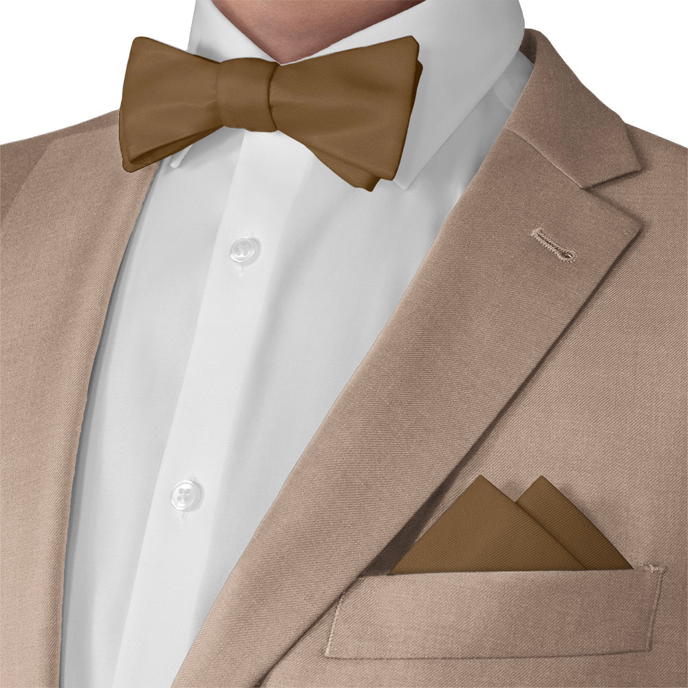 Solid KT Brown Pocket Square - Matching Bow Tie - Knotty Tie Co.