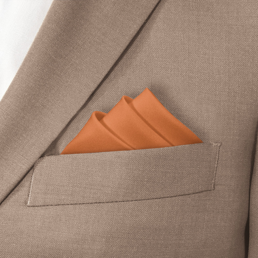 Solid KT Burnt Orange Pocket Square - Stairs Fold - Knotty Tie Co.
