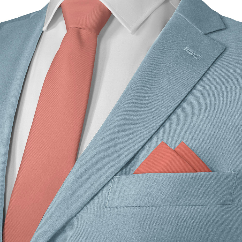 Solid KT Coral Pocket Square - Matching Necktie- Knotty Tie Co.