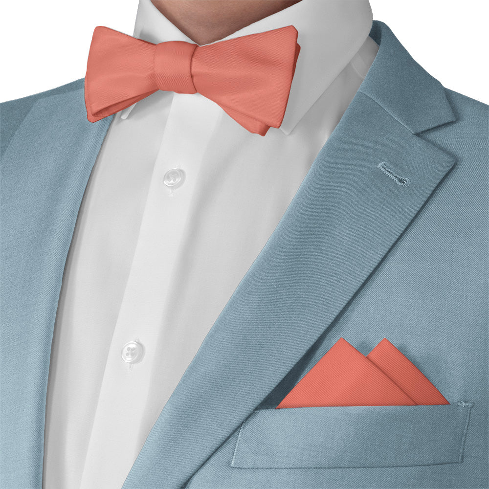 Solid KT Coral Pocket Square - Matching Bow Tie - Knotty Tie Co.
