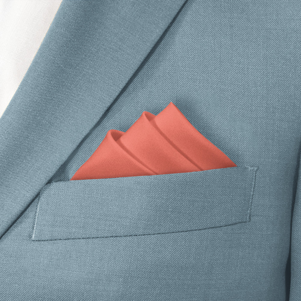 Solid KT Coral Pocket Square - Stairs Fold - Knotty Tie Co.