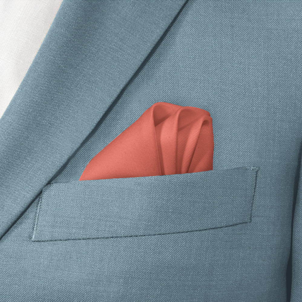 Solid KT Coral Pocket Square - Wave Fold - Knotty Tie Co.
