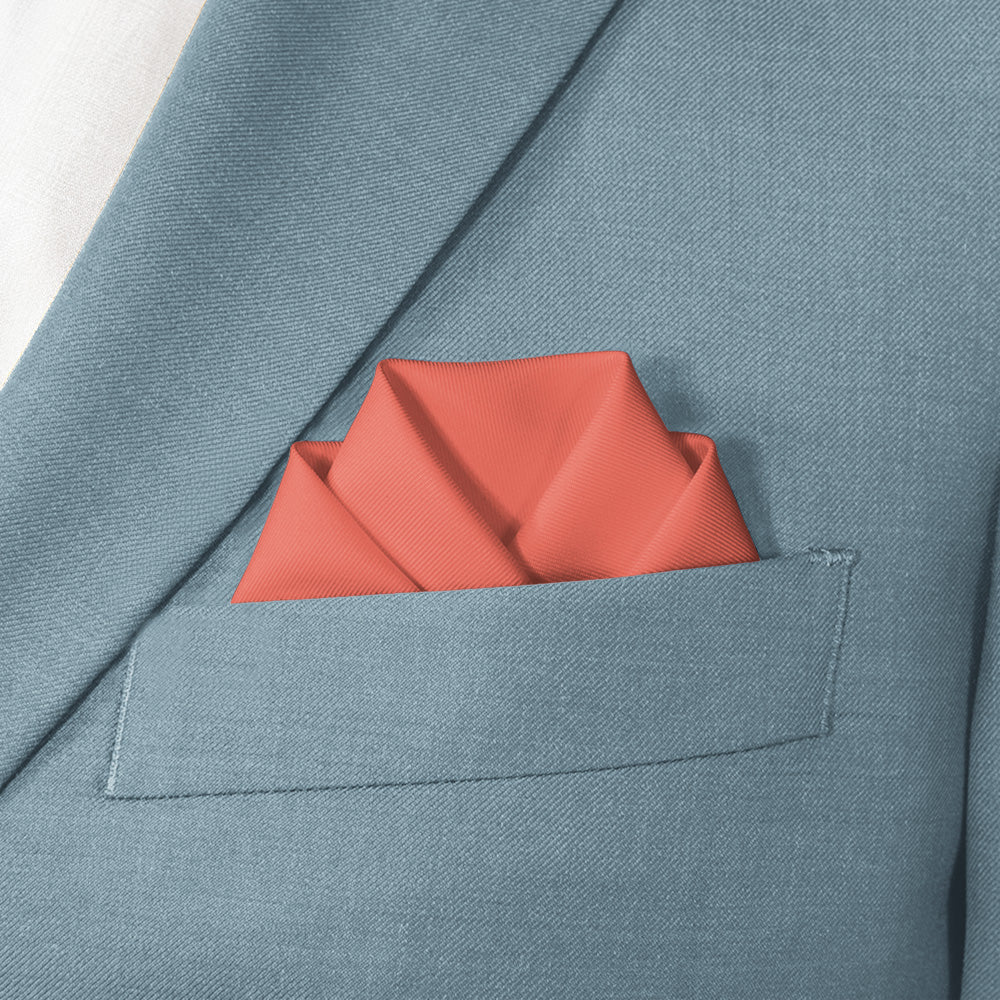 Solid KT Coral Pocket Square - Scalloped Fold - Knotty Tie Co.