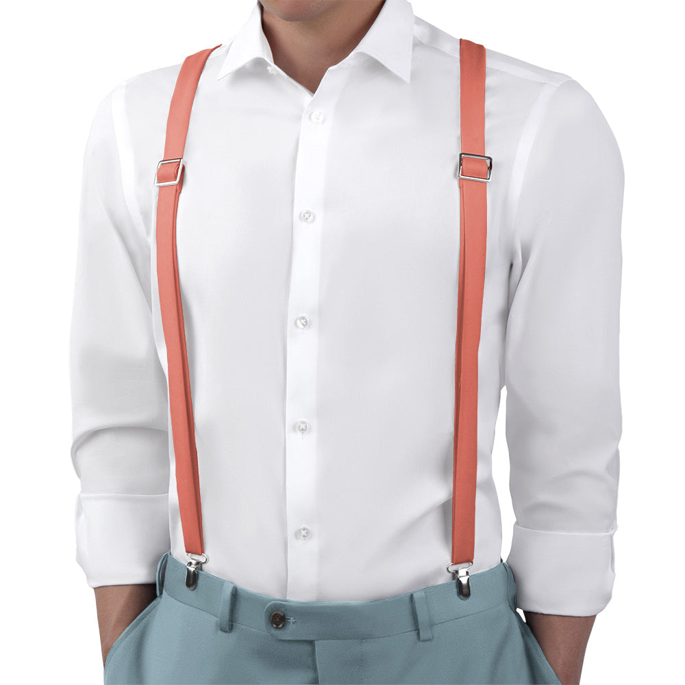 Solid KT Coral Suspenders - On Model Back View - Knotty Tie Co.