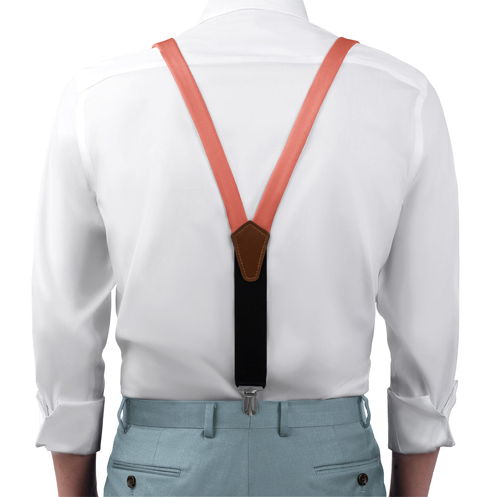Solid KT Coral Suspenders - On Model Front View - Knotty Tie Co.