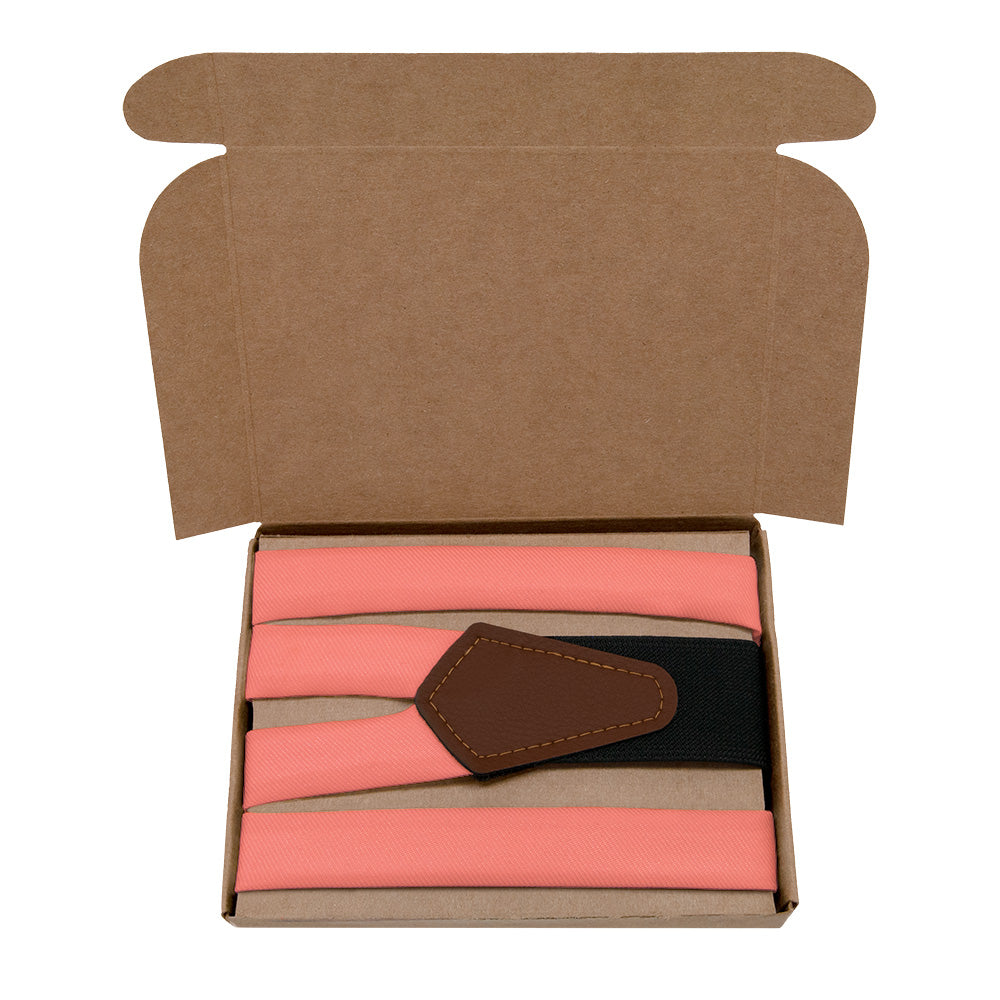 Solid KT Coral Suspenders - Kraft Gift Box Packaging - Knotty Tie Co.