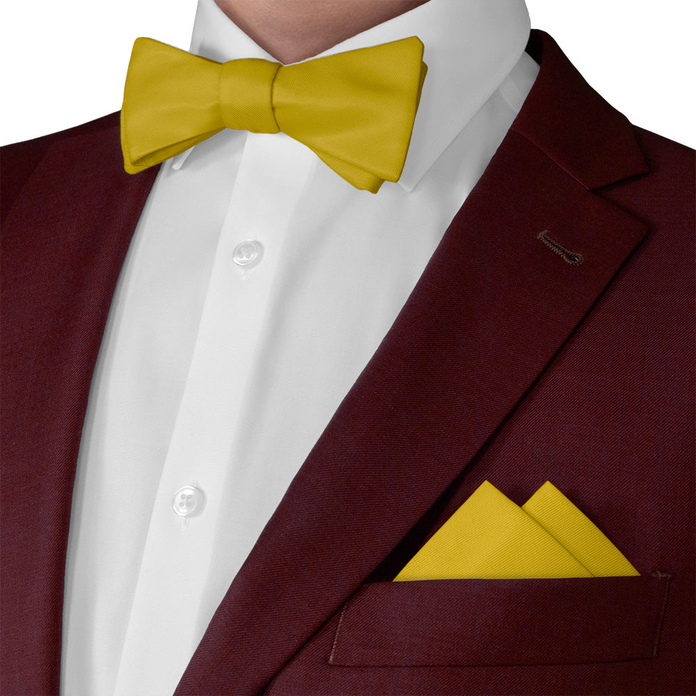 Solid KT Gold Pocket Square - Matching Bow Tie - Knotty Tie Co.