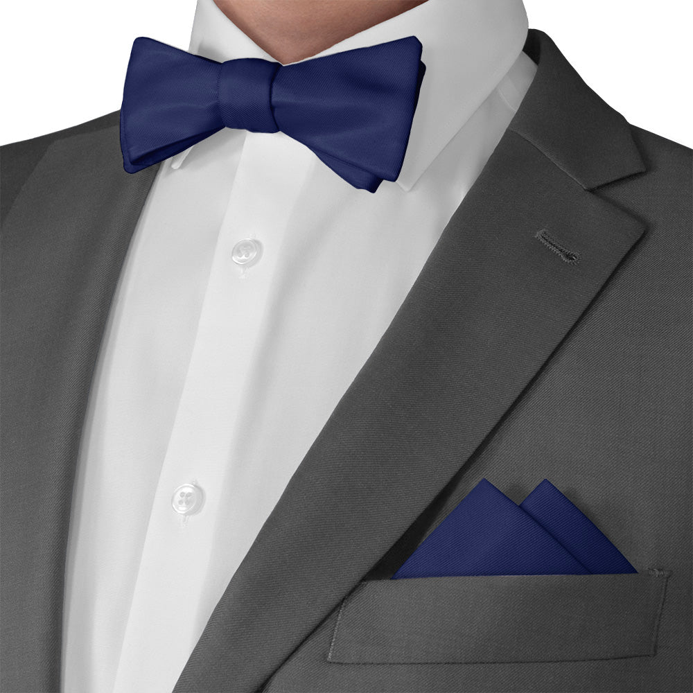 Solid KT Navy Pocket Square - Matching Bow Tie - Knotty Tie Co.