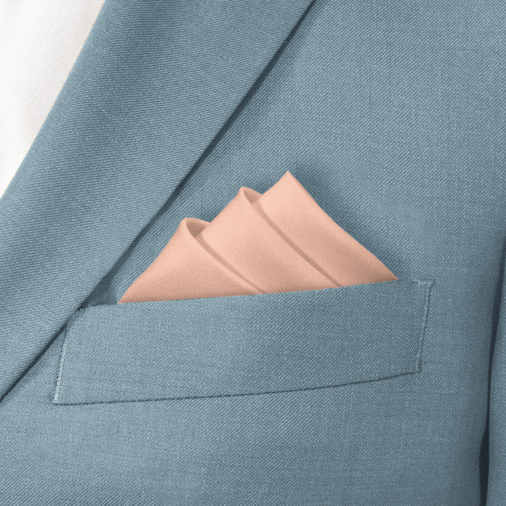 Solid KT Peach Pocket Square - Stairs Fold - Knotty Tie Co.