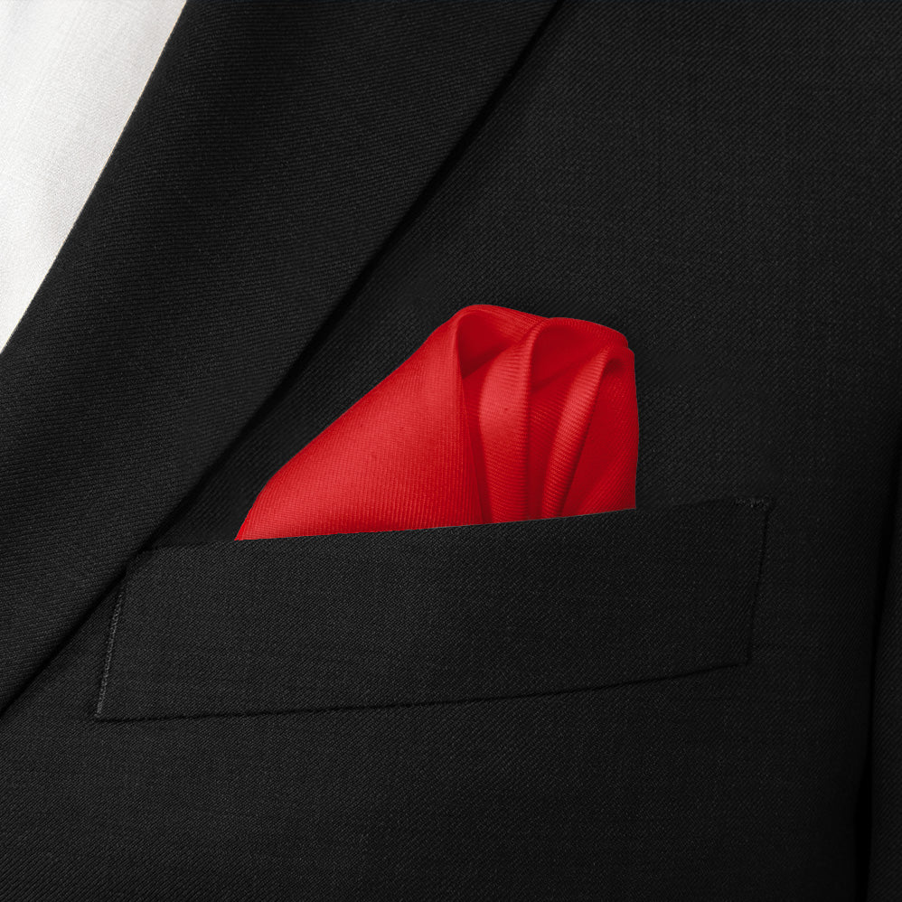 Solid KT Red Pocket Square - Wave Fold - Knotty Tie Co.