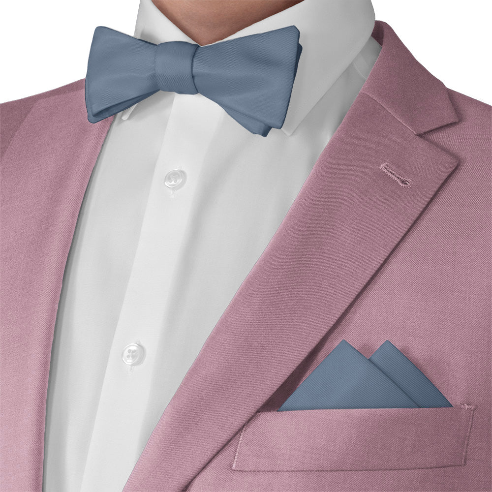 Solid KT Steel Blue Pocket Square - Matching Bow Tie - Knotty Tie Co.