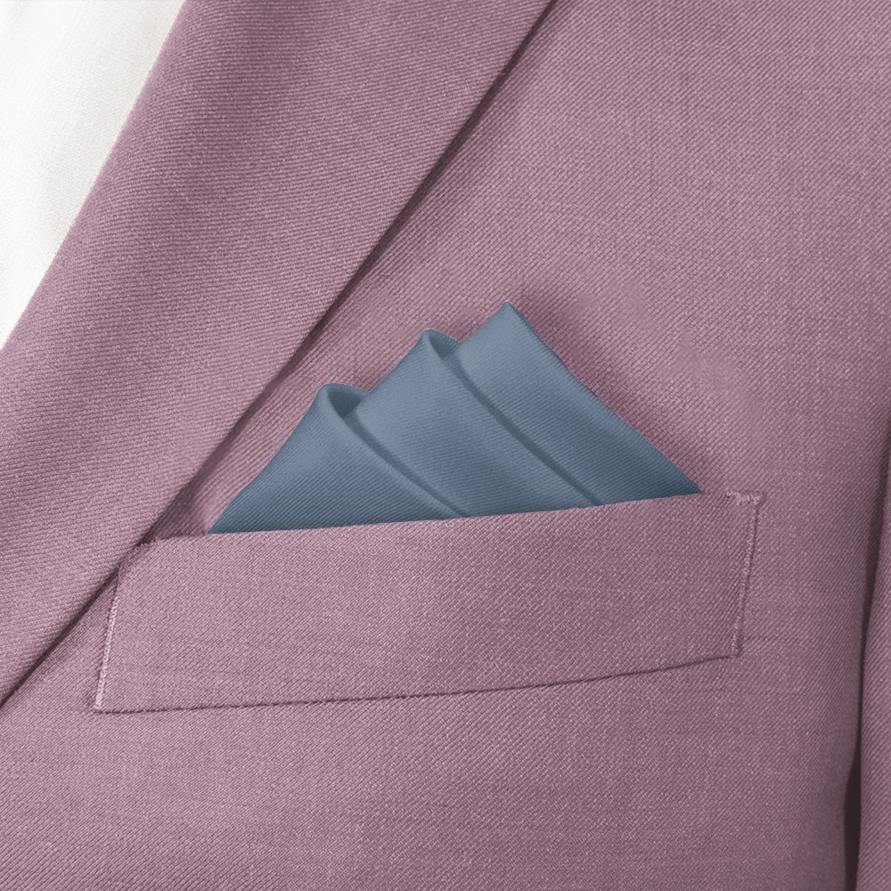 Solid KT Steel Blue Pocket Square - Stairs Fold - Knotty Tie Co.