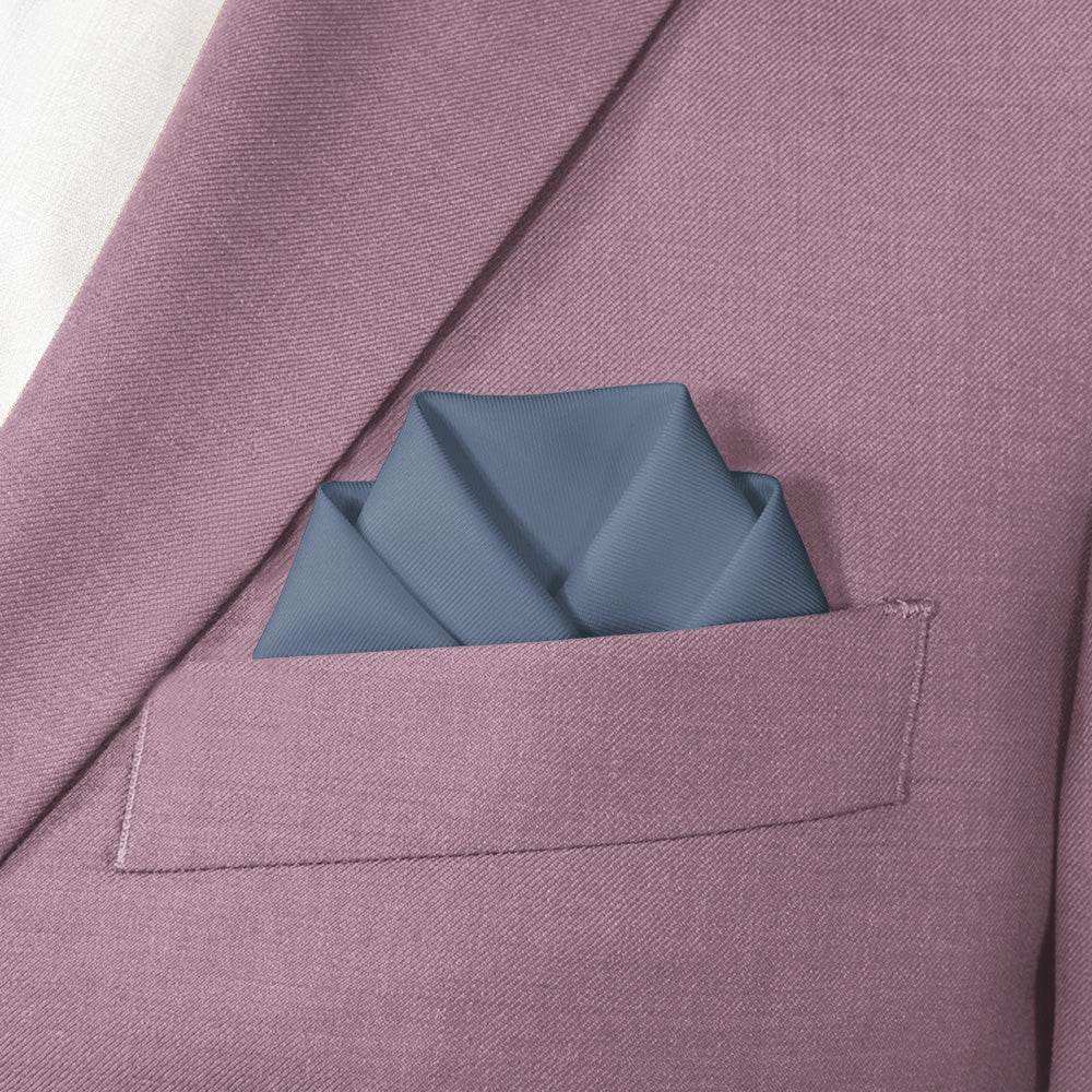 Solid KT Steel Blue Pocket Square - Scalloped Fold - Knotty Tie Co.