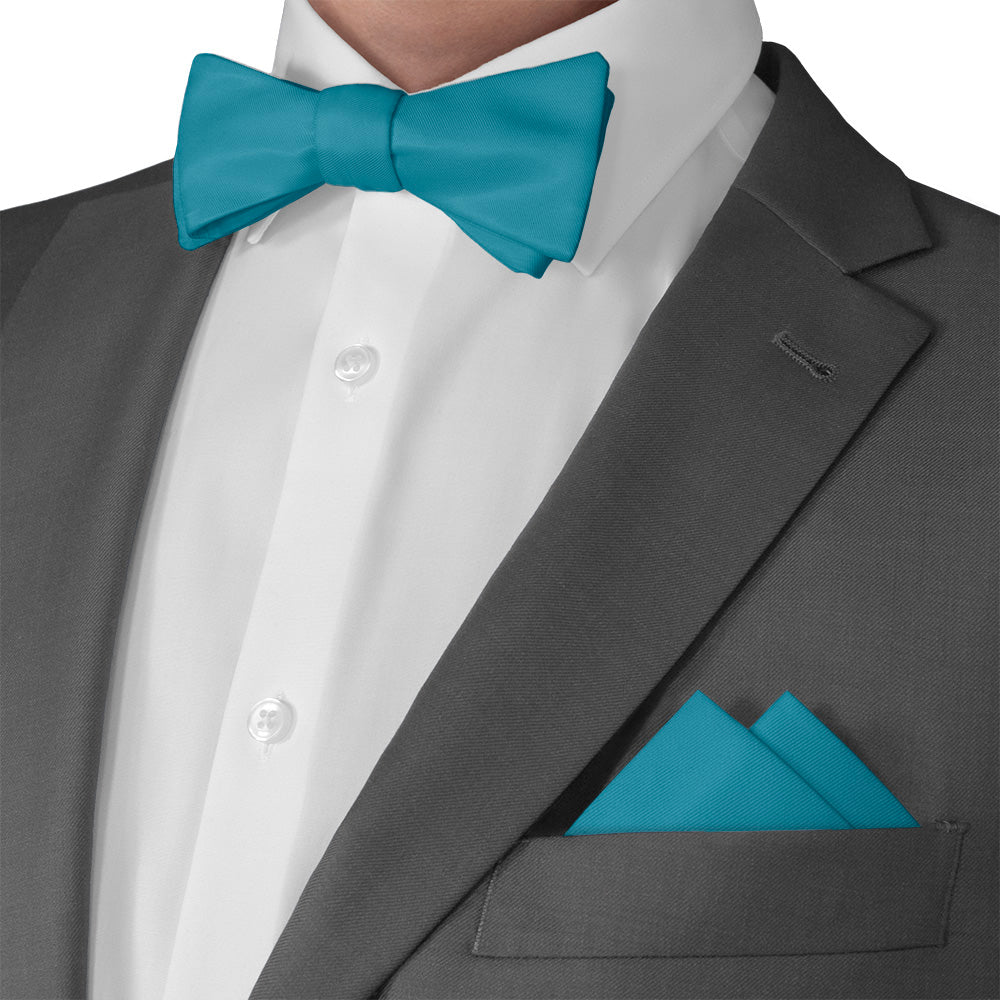 Solid KT Teal Pocket Square - Matching Bow Tie - Knotty Tie Co.