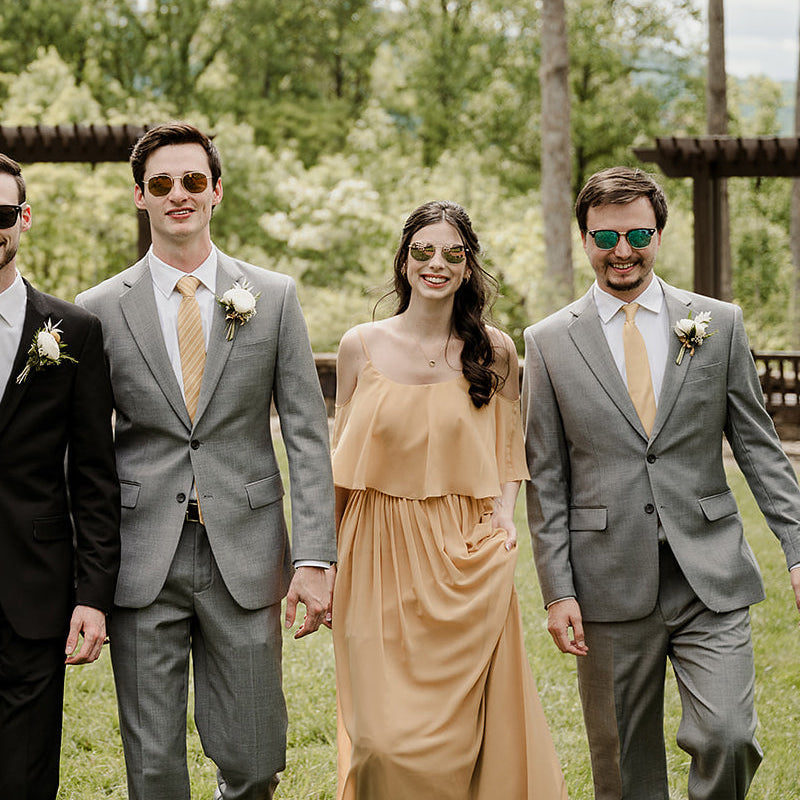 Groomsmen and Bridesmaids with yellow dress and yellow ties