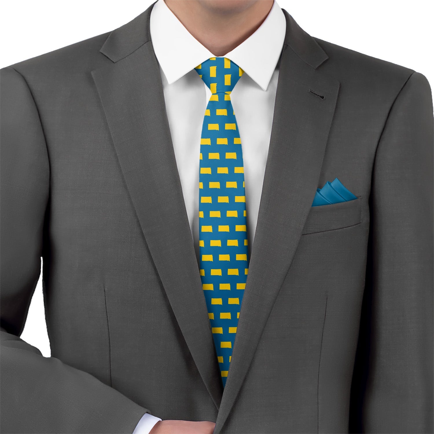 South Dakota State Outline Necktie - Matching Pocket Square - Knotty Tie Co.