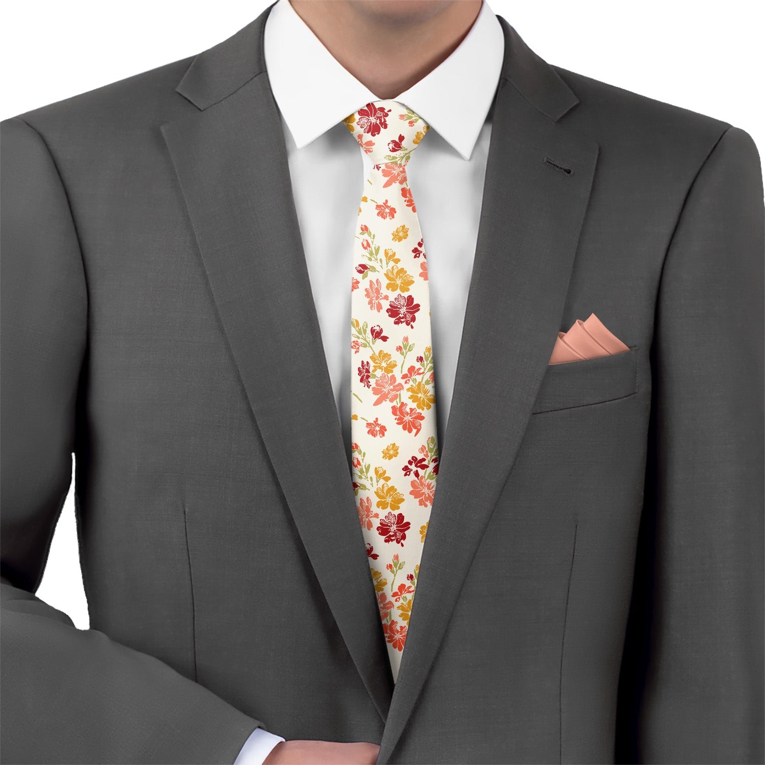Stamped Floral Necktie - Matching Pocket Square - Knotty Tie Co.