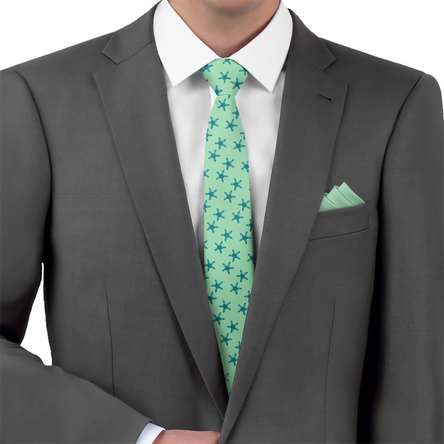 Starfish Necktie - Matching Pocket Square - Knotty Tie Co.