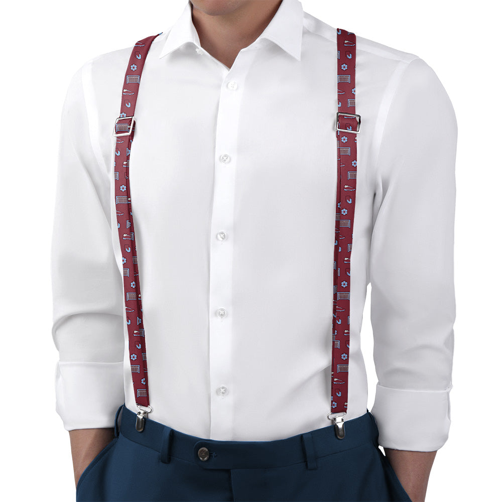 Strike It Soccer Suspenders - On Model Back View - Knotty Tie Co.