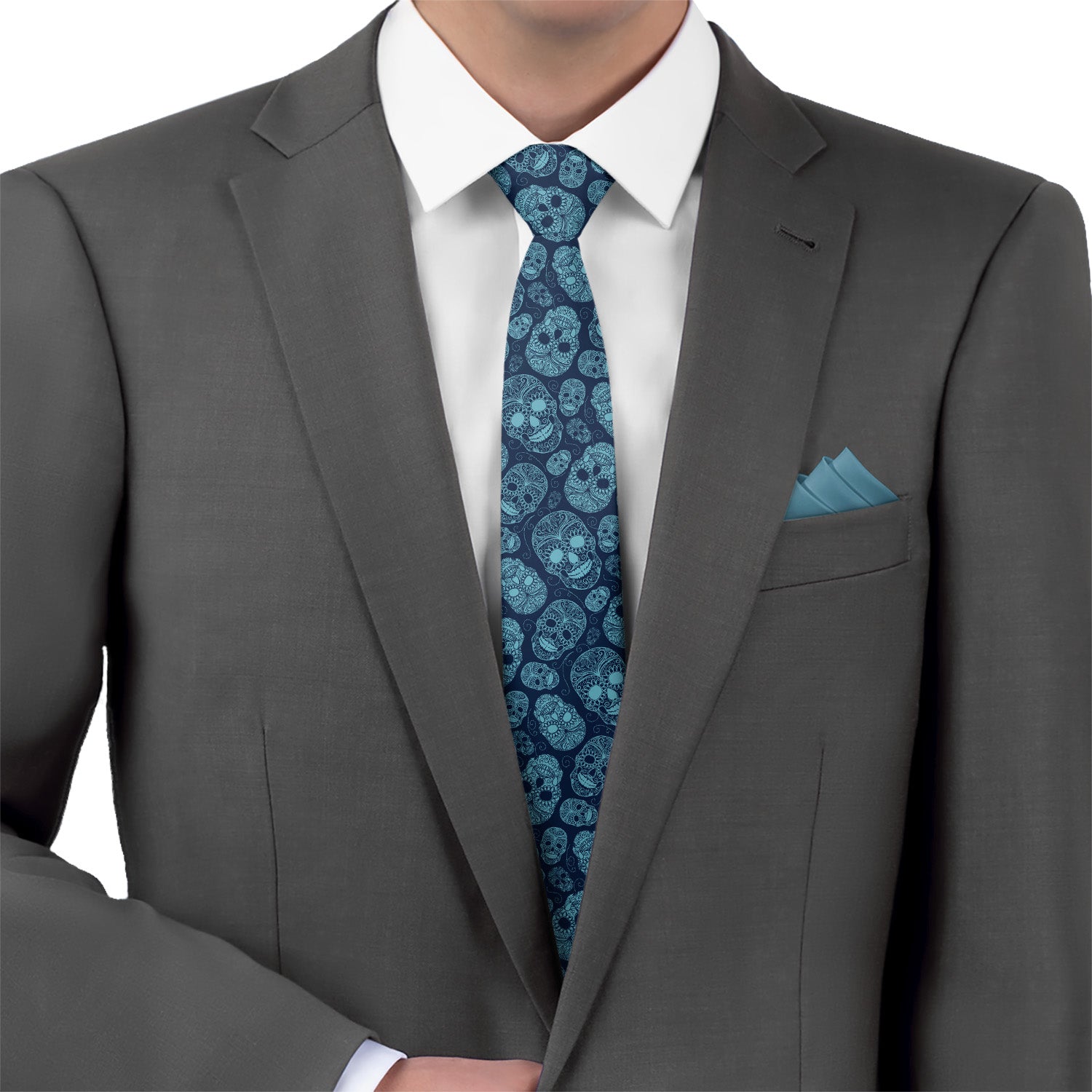 Sugar Skull Necktie - Matching Pocket Square - Knotty Tie Co.