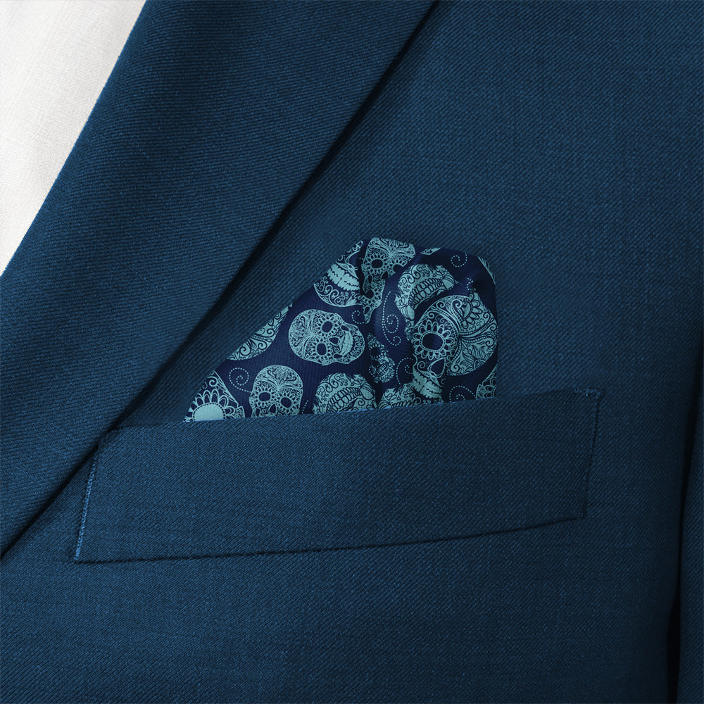 Sugar Skull Pocket Square - Wave Fold - Knotty Tie Co.