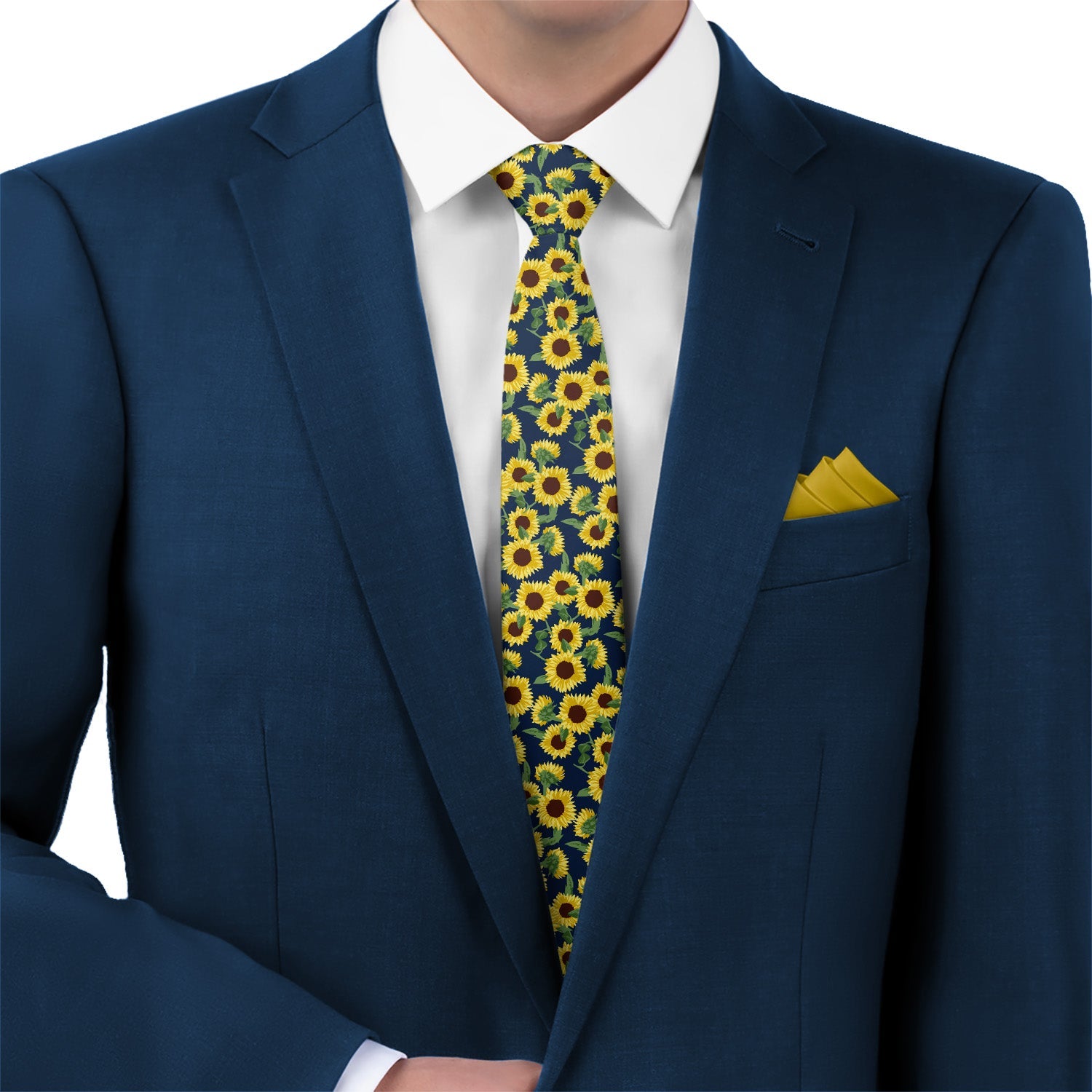 Sunflower Floral Necktie - Matching Pocket Square - Knotty Tie Co.