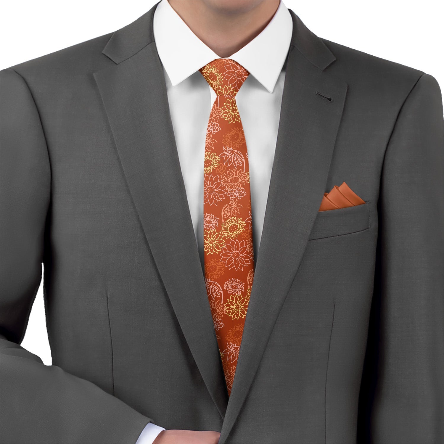 Sunflower Garden Necktie - Matching Pocket Square - Knotty Tie Co.