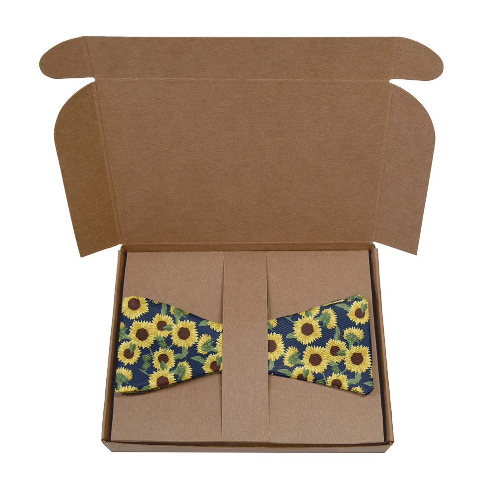 Sunflower Floral Bow Tie- Kraft Gift Box Packaging - Knotty Tie Co.
