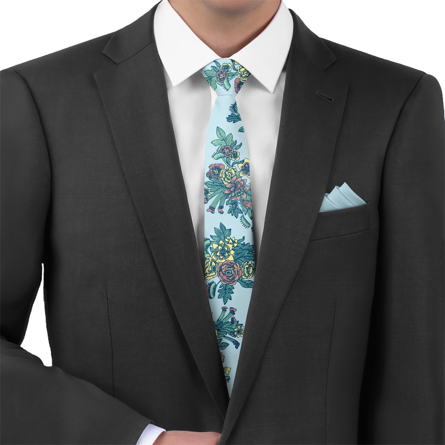 Tattoo Floral Necktie - Matching Pocket Square - Knotty Tie Co.
