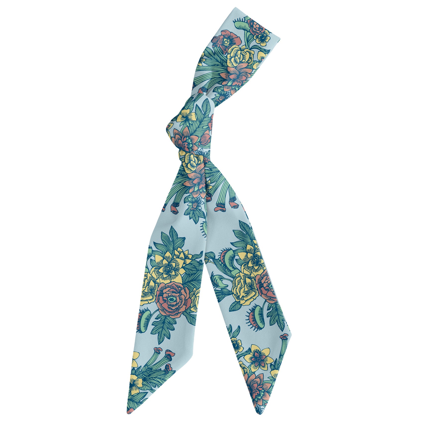 Tattoo Floral Hair Scarf - Scarf Tied Into Knot - Knotty Tie Co.