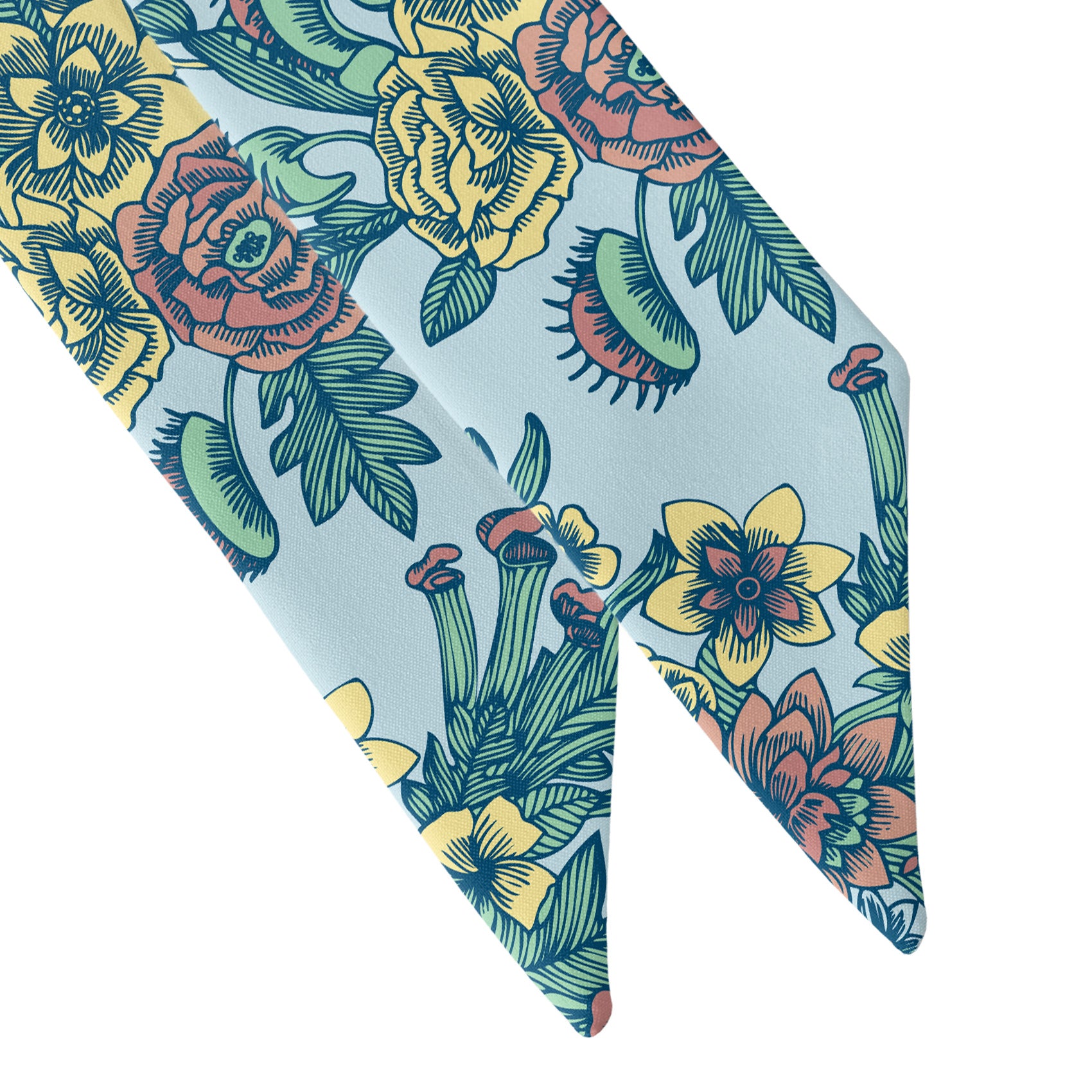 Tattoo Floral Hair Scarf - Scarf Tapered Ends - Knotty Tie Co.
