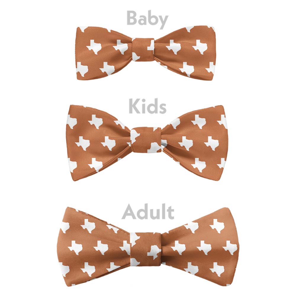 Texas State Outline Bow Tie - Bow Sizes - Knotty Tie Co.