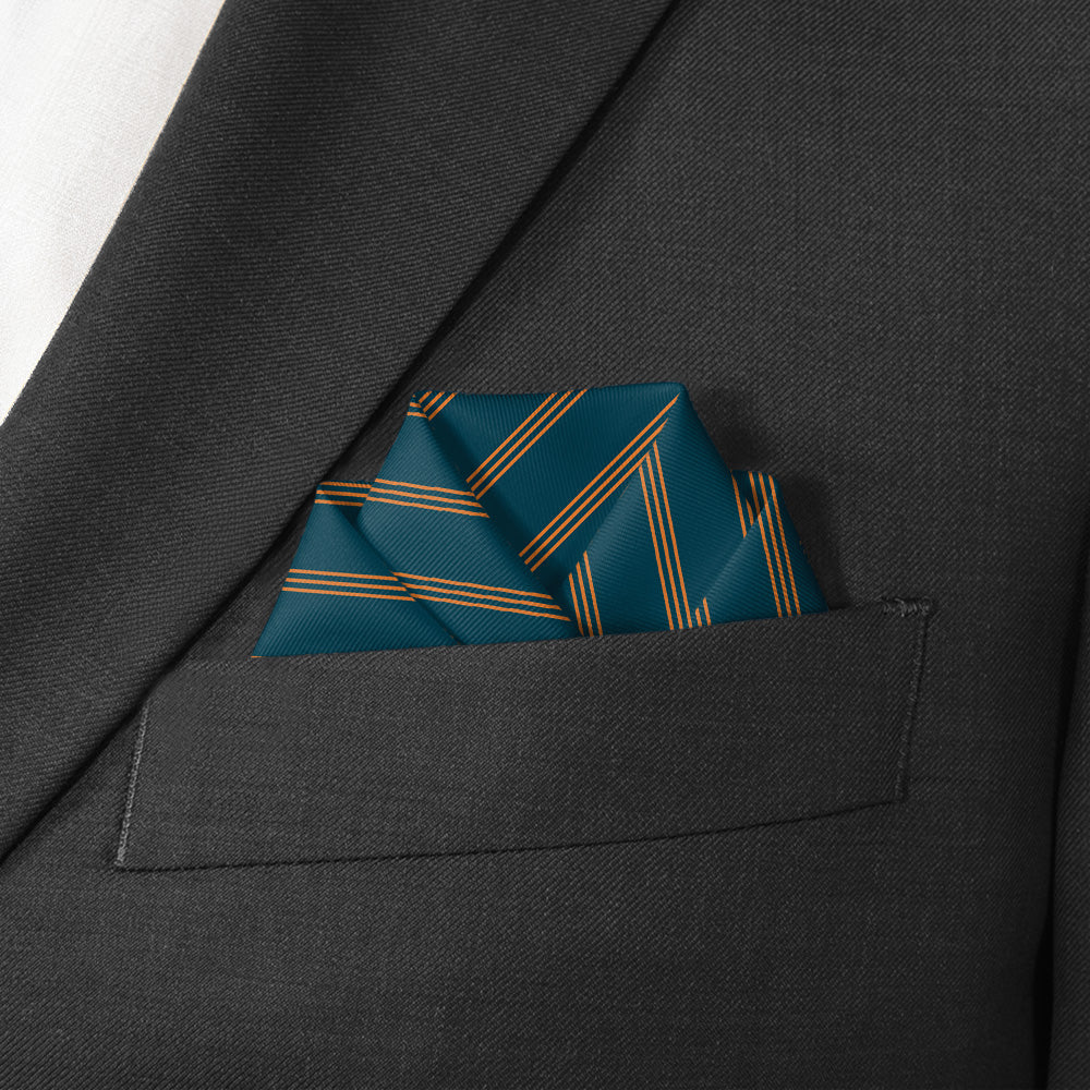 Trident Stripe Pocket Square - Scalloped Fold - Knotty Tie Co.