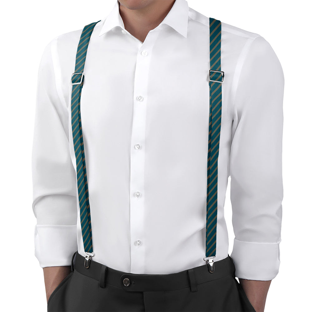 Trident Stripe Suspenders - On Model Back View - Knotty Tie Co.