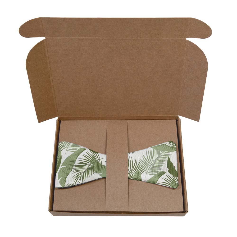 Tropical Leaves Bow Tie- Kraft Gift Box Packaging - Knotty Tie Co.