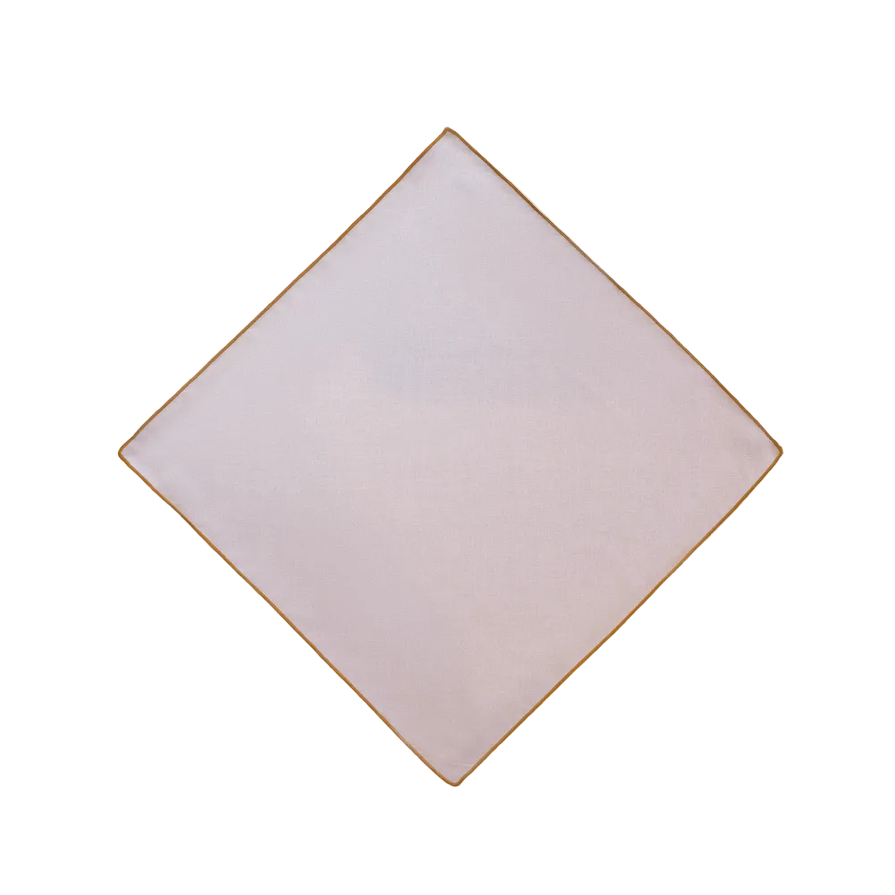 A pocket square laid flat in a diamond orientation, featuring a thin yellow border.