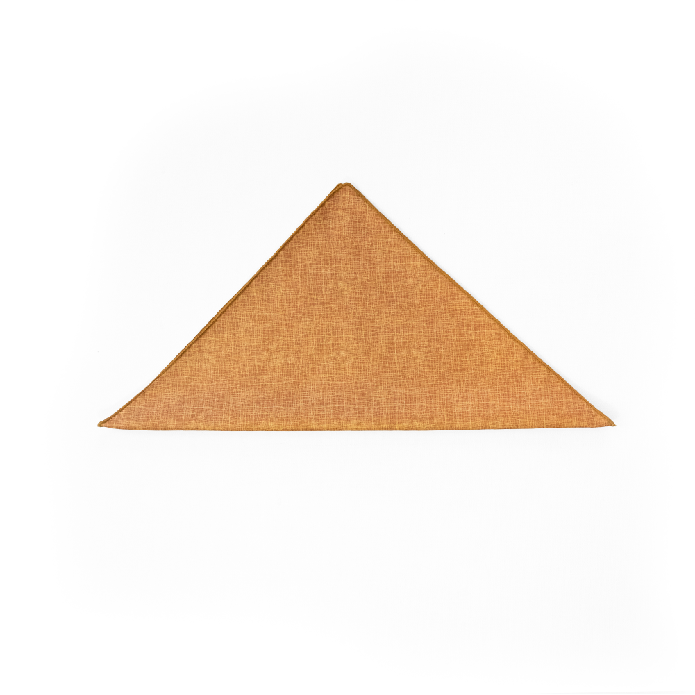 A triangular pocket square in a warm golden-brown color.