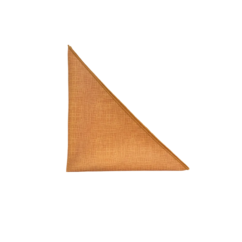 A triangular pocket square in a warm golden-brown color.