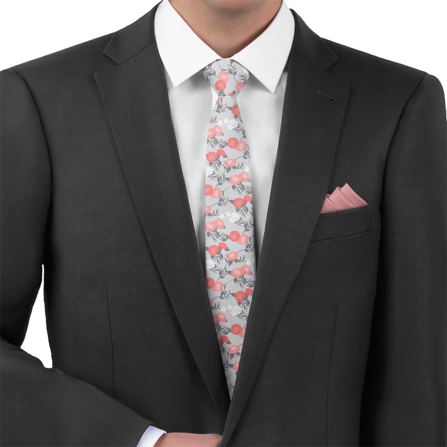 Valencia Floral Necktie - Matching Pocket Square - Knotty Tie Co.
